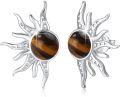 wholesale 925 Sterling Silver Tiger Eye Stone Sun Stud Earrings 19mm & 11mm-0-0