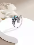 TOUPOP Sterling Silver Turquoise Adjustable Vintage Boho Spoon Ring-0-2