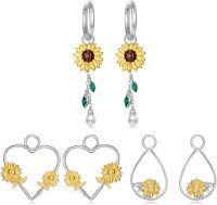 wholesale 925 Sterling Silver Sunflower Daisy Lotus Drop Earring Set for Women (3 Pairs)-Sunflower