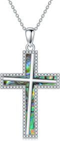 wholesale Sterling Silver Abalone Shell Cross Necklace Christian Gift for Women-0-0