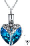 wholesale  925 Sterling Silver & Blue Heart Crystal Luna Moth Urn Necklace for Ashes-0-0