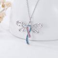 wholesale Sterling Silver Pink & Blue Austrian Crystal Dragonfly Pregnancy Loss Awareness Ribbon Pendant Necklace, Hypoallergenic, 18+2 Adjustable, Gift Box-0-1