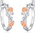 wholesale 925 Sterling Silver Pink Rose Floral Huggie Hoop Earrings for Women-0-0