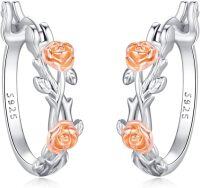 wholesale 925 Sterling Silver Pink Rose Floral Huggie Hoop Earrings for Women-rose gold