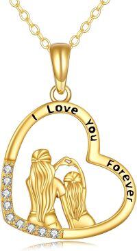 wholesale 14K Gold Mother and Child Love Forever Heart Pendant Necklace for Women-01-Yellow Gold