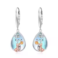 TOUPOP Sterling Silver Moonstone Dachshund Corgi Capybara Koala Filigree Dangle Earrings-undefined