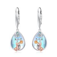 TOUPOP Sterling Silver Moonstone Dachshund Corgi Capybara Koala Filigree Dangle Earrings-undefined