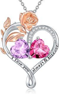 wholesale Sterling Silver Rose Quartz Heart Birthstone Necklace for Women Valentine s Day Gift-06-10-Jun-Oct Birthstones