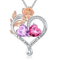 wholesale 925 Sterling Silver Rose Quartz Heart Birthstone Necklace for Women Valentine s Day Gift-06-10-Jun-Oct Birthstones