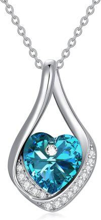 wholesale 925 Sterling Silver 8mm Sapphire Infinity Heart Necklace September Birthstone Gift for Women-09- September- Saphire