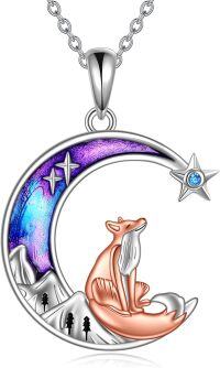 wholesale 925 Sterling Silver Fox Moon Star Pendant Necklace for Women-Animal necklace-fox and moon