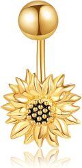 wholesale 14k Yellow Gold Sunflower Belly Button Ring Navel Piercing Jewelry for Women Girls-0-0