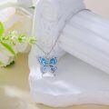 wholesale 925 Sterling Silver Blue Opal Butterfly Pendant Necklace with Cubic Zirconia Accents-0-1