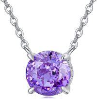 wholesale Sterling Silver Birthstone Necklace for Women Choker Pendant Jewelry Gift for Her Wife Girlfriend Mom-Round-02-Feb-Amethyst