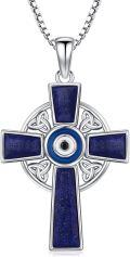 wholesale 925 Sterling Silver Blue Lapis Lazuli Celtic Cross Trinity Knot Pendant Necklace-0-0