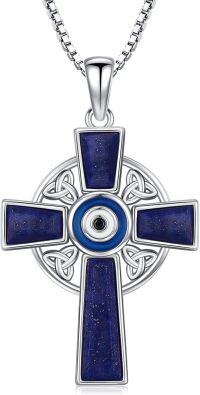 wholesale 925 Sterling Silver Blue Lapis Lazuli Celtic Cross Trinity Knot Pendant Necklace-Evil Eye