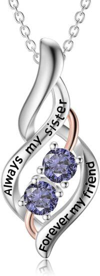 wholesale 925 Sterling Silver Infinity Pendant with Tanzanite Crystals - Always My Sister Forever My Friend-06-Jun-Lavender-Always My Sister Forever My Friend-6-6