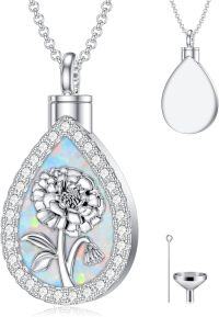 wholesale Sterling Silver Opal Birth Flower Urn Necklace for Ashes 12 Month Memorial Jewelry-10-October-Marigold-10-October-Marigold+Text