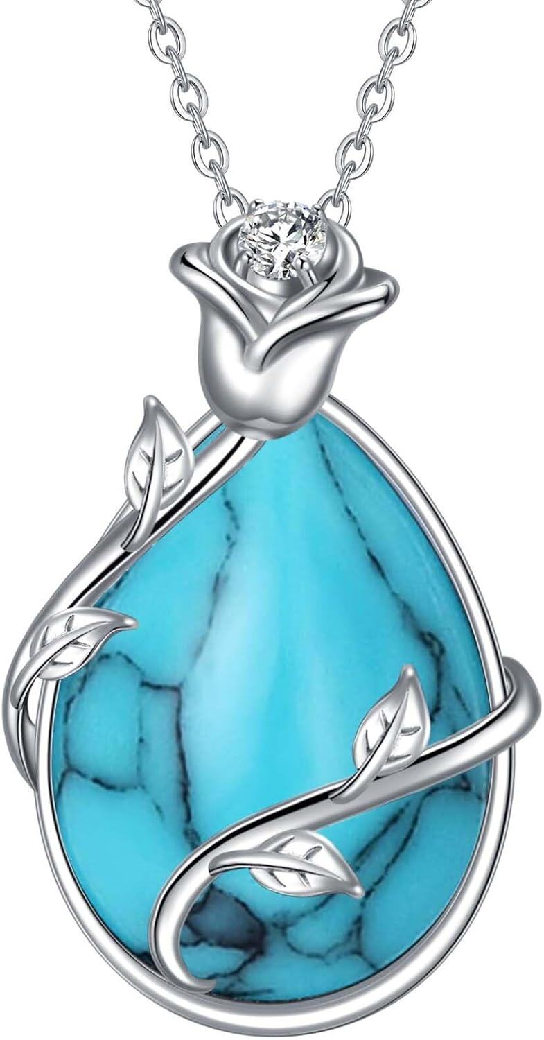 wholesale 925 Sterling Silver Blue Turquoise & Black Onyx Infinity Rose Pendant Necklace for Women Gemstone s-0-0