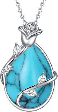 wholesale 925 Sterling Silver Blue Turquoise & Black Onyx Infinity Rose Pendant Necklace for Women Gemstone s-Teardrop Turquoise