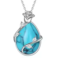 wholesale 925 Sterling Silver Blue Turquoise & Black Onyx Infinity Rose Pendant Necklace for Women Gemstone s-Teardrop Turquoise