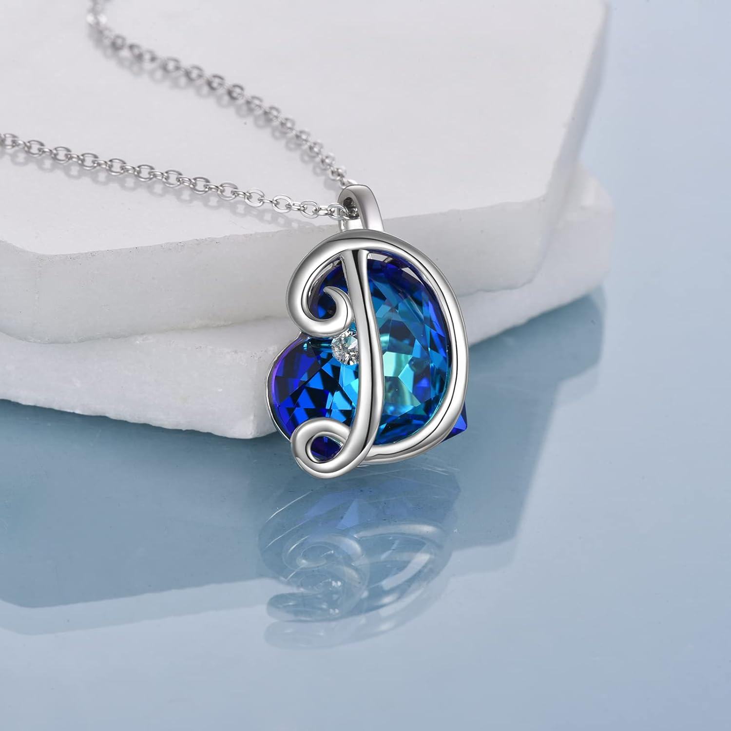 Sterling Silver Crystal Heart Initial Letter Necklace Dainty Love Jewelry Gift-0-4