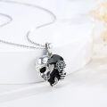 wholesale 925 Sterling Silver Heart-Shaped Rose and Skull Charm Necklace with Black Crystals-0-1