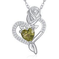 wholesale 925 Sterling Silver Birthstone Heart Pendant Necklace for Women-08-Aug