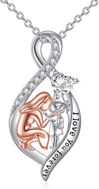 wholesale 925 Sterling Silver Infinity Love Heart Pendant Necklace with Mother and Child Figurine Gift for Mom Nana Mothers Day Birthdays Christmas-A-Mom-Infinity