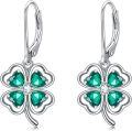wholesale 925 Sterling Silver Green Crystal Heart-Shaped Shamrock Drop Earrings Irish Celtic Knot  for Women Girls-0-0
