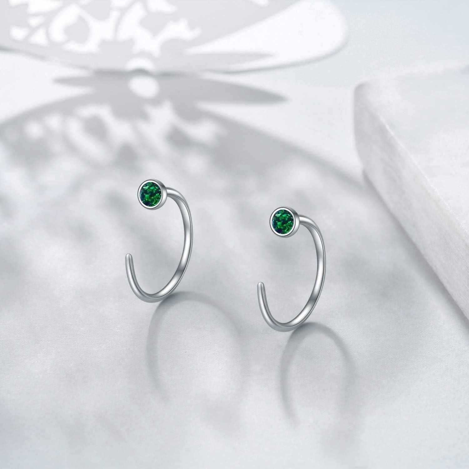 925 Sterling Silver CZ Opal Dainty Threader Huggie Hoop Earrings for Women-0-4