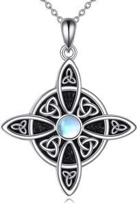wholesale 925 Sterling Silver Moonstone Celtic Knot Witch's Cross Pendant Necklace for Women - Wicca & Pagan Jewelry-Witches Knot H