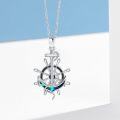 wholesale 925 Sterling Silver Nautical Ship Wheel Pendant Necklace with Abalone Shell and Rope Accents for Women's Gifts-0-3