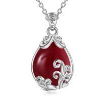 wholesale 925 Sterling Silver Moss Agate Teardrop Pendant Necklace for Women-Garnet