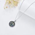 wholesale 925 Sterling Silver Round Pendant with Wolf and Pine Tree Design - Abalone Shell Inlay Peace Symbol Necklace-0-4