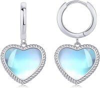 wholesale Sterling Silver Gemstone Heart Huggie Earrings for Women-Moonstone-Jun.