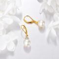 wholesale 14K Gold Moissanite Pearl Drop Earrings, 29mm Dangle Lever Back, Hypoallergenic Gift for Women-0-4