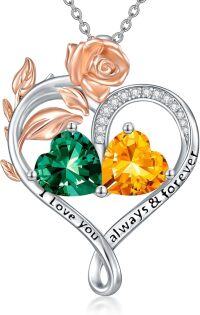 wholesale Sterling Silver Rose Quartz Heart Birthstone Necklace for Women Valentine s Day Gift-05-11-May-Nov Birthstones