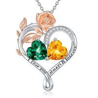 wholesale 925 Sterling Silver Rose Quartz Heart Birthstone Necklace for Women Valentine s Day Gift-05-11-May-Nov Birthstones