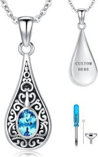 wholesale Sterling Silver Teardrop Urn Necklace for Ashes Men Women-04-12-Teardrop-December-04-12-Teardrop-December-04-12-Teardrop-December+Text-04-12-Teardrop-December+Text