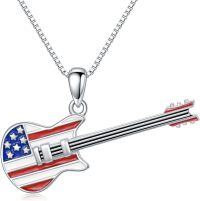 wholesale 925 Sterling Silver American Flag Bass Guitar Pendant Necklace Music Lover Gifts for Women Girls-Guitar