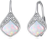 wholesale Sterling Silver Moonstone Teardrop Leverback Earrings for Sensitive Ears-White Opal Earrings
