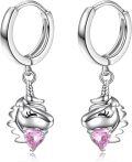 wholesale 925 Sterling Silver Unicorn Pink Crystal Drop Huggie Hoop Earrings for Women Girls-0-0
