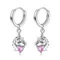 wholesale 925 Sterling Silver Unicorn Pink Crystal Drop Huggie Hoop Earrings for Women Girls-0-0