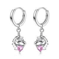 wholesale 925 Sterling Silver Unicorn Pink Crystal Drop Huggie Hoop Earrings for Women Girls-Pink Unicorn Hoop Earrings