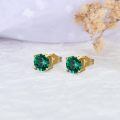 wholesale 14K Gold Round Cut Green Emerald Flower Stud Earrings with Pushbacks for Women - Elegant Set-0-3