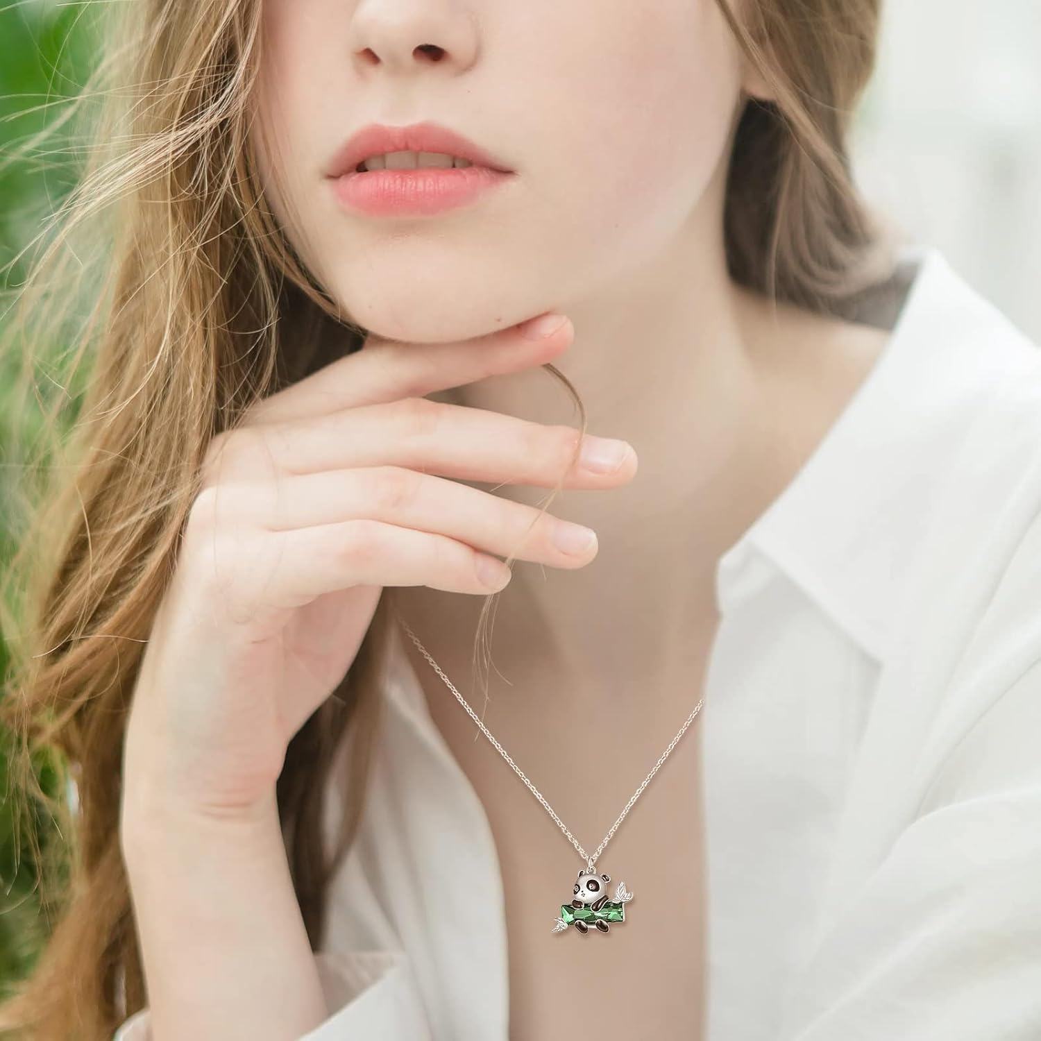 925 Sterling Silver Green Crystal Panda Charm Necklace for Women Mom Wife Gift-0-3