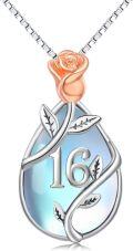 wholesale 925 Sterling Silver Blue Moonstone Rose Necklace – 16th Birthday Gift for Her-0-0