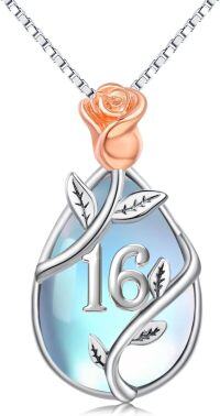 wholesale 925 Sterling Silver Blue Moonstone Rose Necklace – 16th Birthday Gift for Her-16th