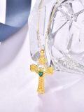 wholesale 925 Sterling Silver Plated 18K Gold  Claddagh Cross Necklace for Women with Emerald Green Stone Celtic Pendant Irish  for Her Birthday or Baptism 18+2 Chain-0-1